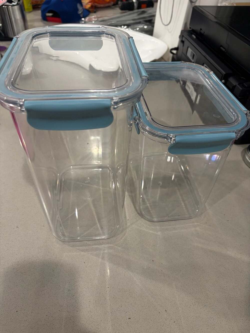 Tahari Airtight Plastic Food Storage Containers with Blue Lids Set of 2